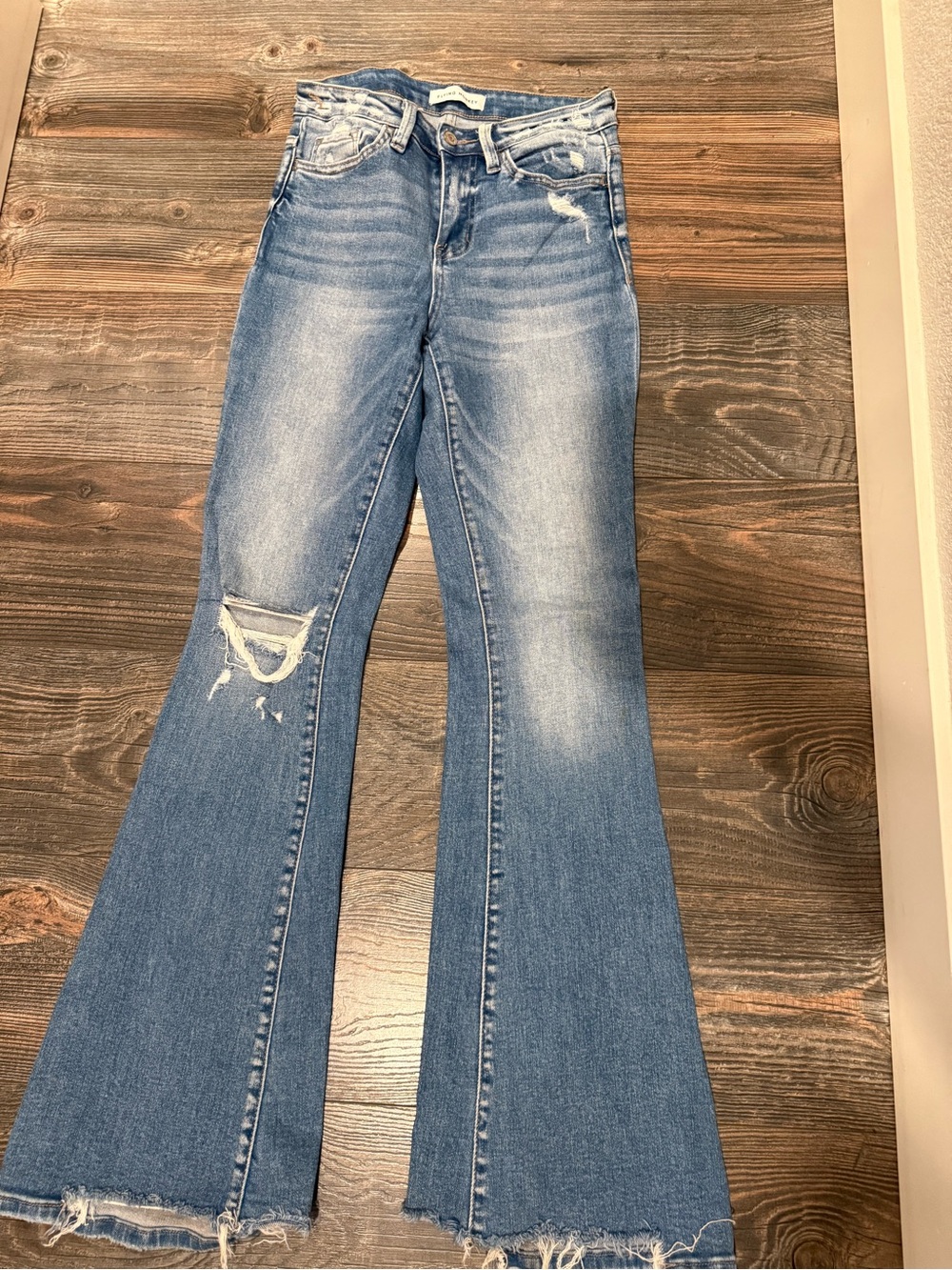 Flying Monkey Women's Blue Distressed Flare Jeans